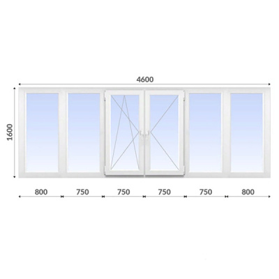 Балкон П-образный 1600x4600 WDS 60 мм 1-камерный стеклопакет