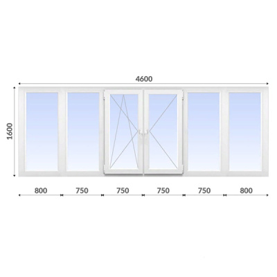 Балкон П-образный 1600x4600 Dexen 70 мм 1-камерный стеклопакет энергосберегающий