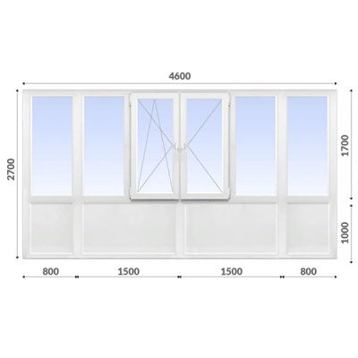 Французский балкон 2700x4600 Elex 60 мм 1-камерный стеклопакет энергосберегающий
