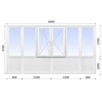 Французский балкон 2700x4600 Wintech 70 мм 2-камерный стеклопакет